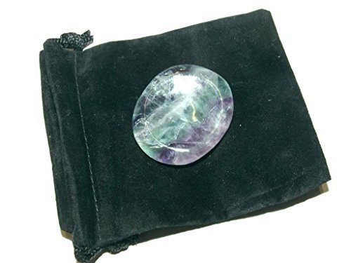 Zentron Crystal Collection: Polished Fluorite Worry Stone in Velvet Pouch Healing Thumb Palm Gemstone