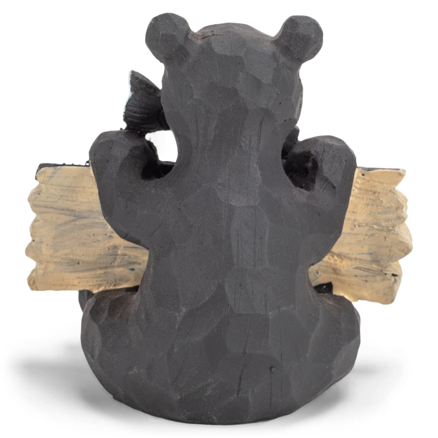 Bear with Gone Fishing Sign Natural Black 4 x 4 Resin Stone Figurine