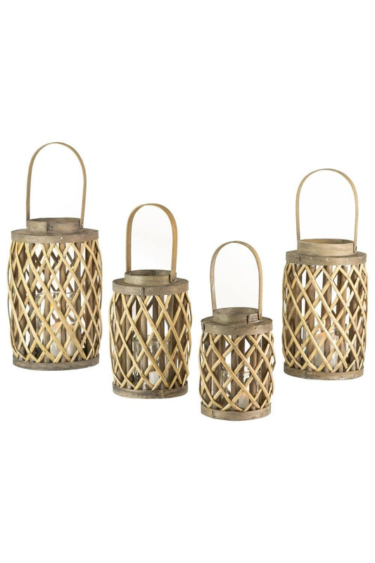 Set Of Four Grey Willow Cylinder Lanterns