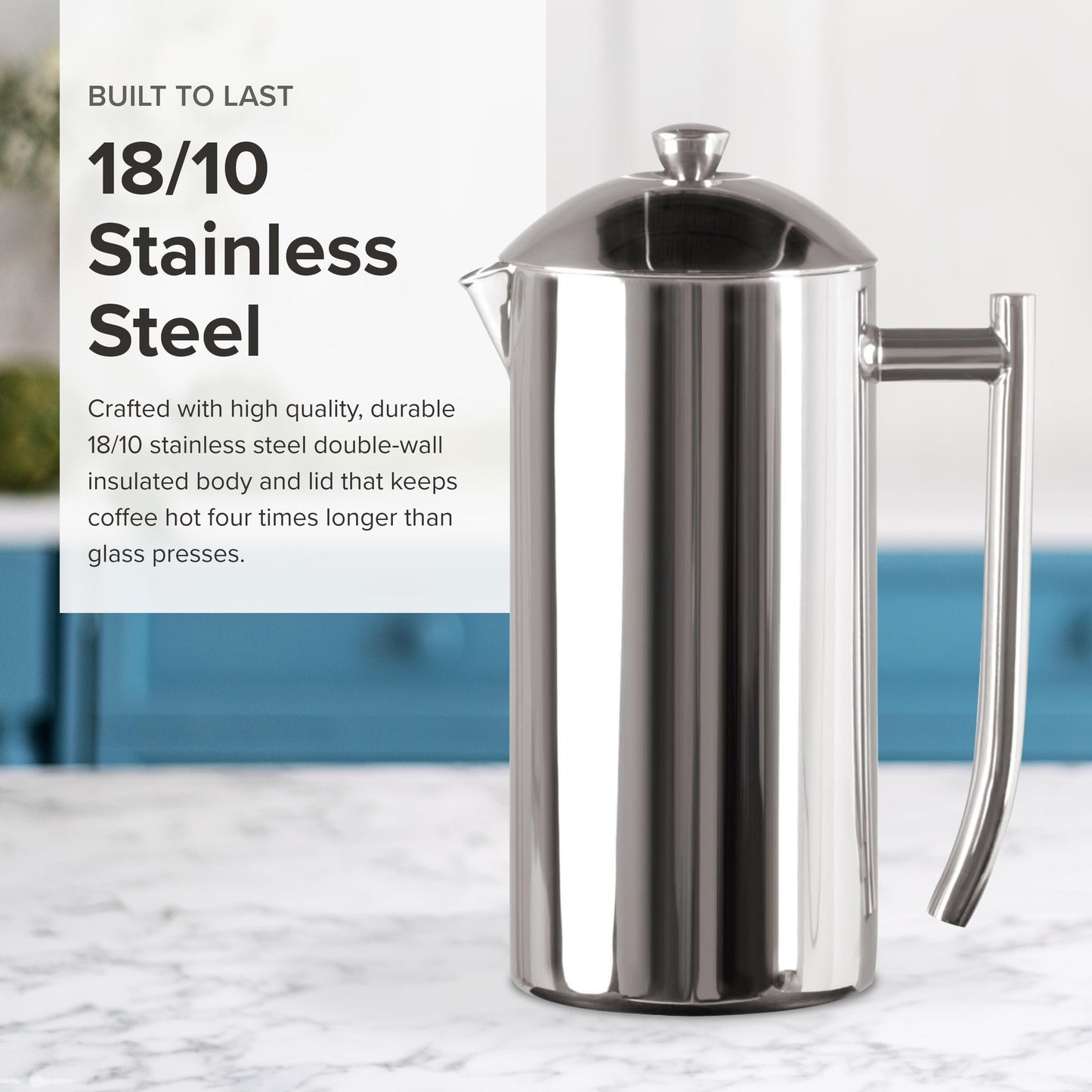 Frieling USA Double Wall Stainless Steel French Press Coffee Maker with Zero Sediment Dual Screen