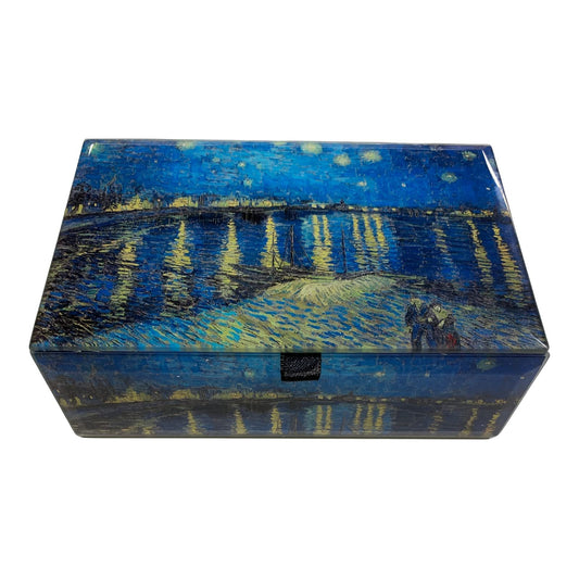 Value Arts Vincent Van Gogh Keepsake Box, Starry Night at the Rhone Jewelry & Trinkets Beveled Glass, Lined, Hinged Lid