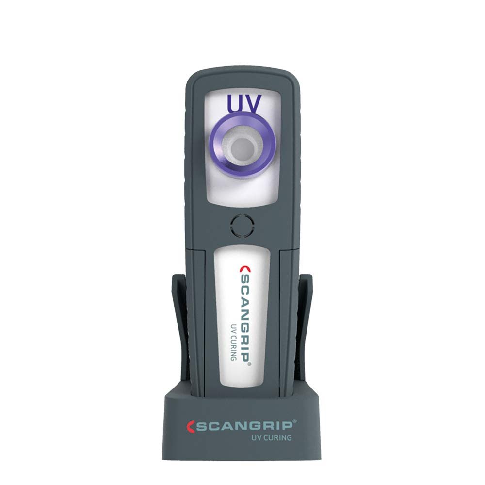 SCANGRIP UV-Light, Rechargeable LED UV Curing Light for Small and Medium Areas, Belt Clip, Sturdy Hook, Built-in Magnet, can be Used on Plastic and Heat Sensitive Material