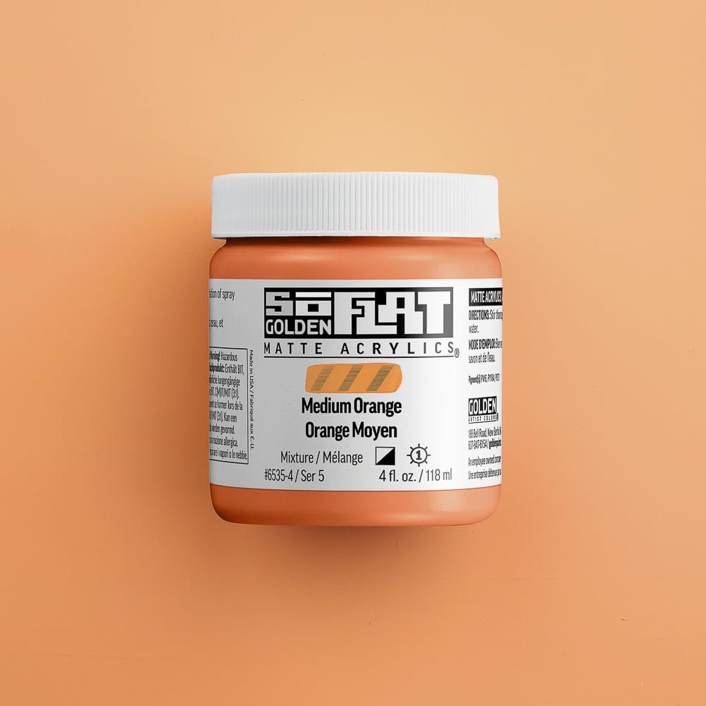SoFlat Matte Acrylics by GOLDEN, Medium Orange, 2 fl. oz. Jar, Professional Acrylic Paint, Semi-Opaque