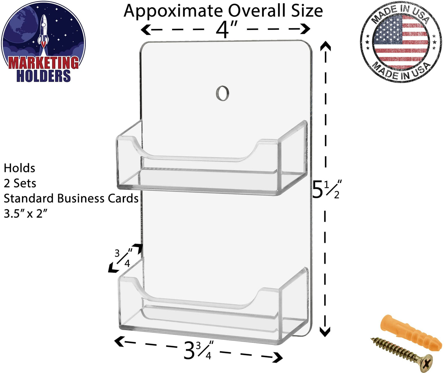 Marketing Holders Wall Business Card Holder with Hanging Hardware for 3.5" x 2" Gift or Appointment Cards Schools Bookstores Travel Centers Laundromats 12 Pocket Clear Acrylic One Piece Durable