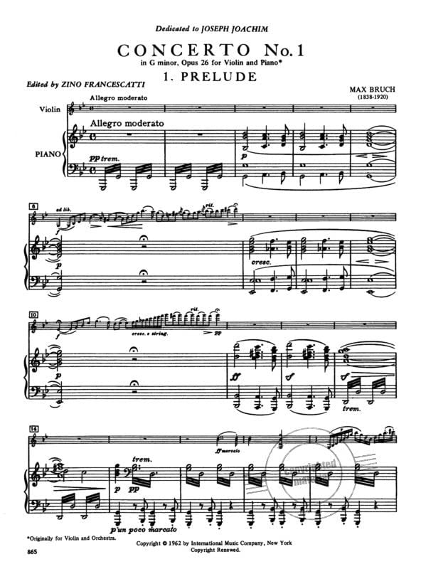 International Music Co. Bruch Concerto No. 1 in G minor, Opus 26 (Violin and Piano)