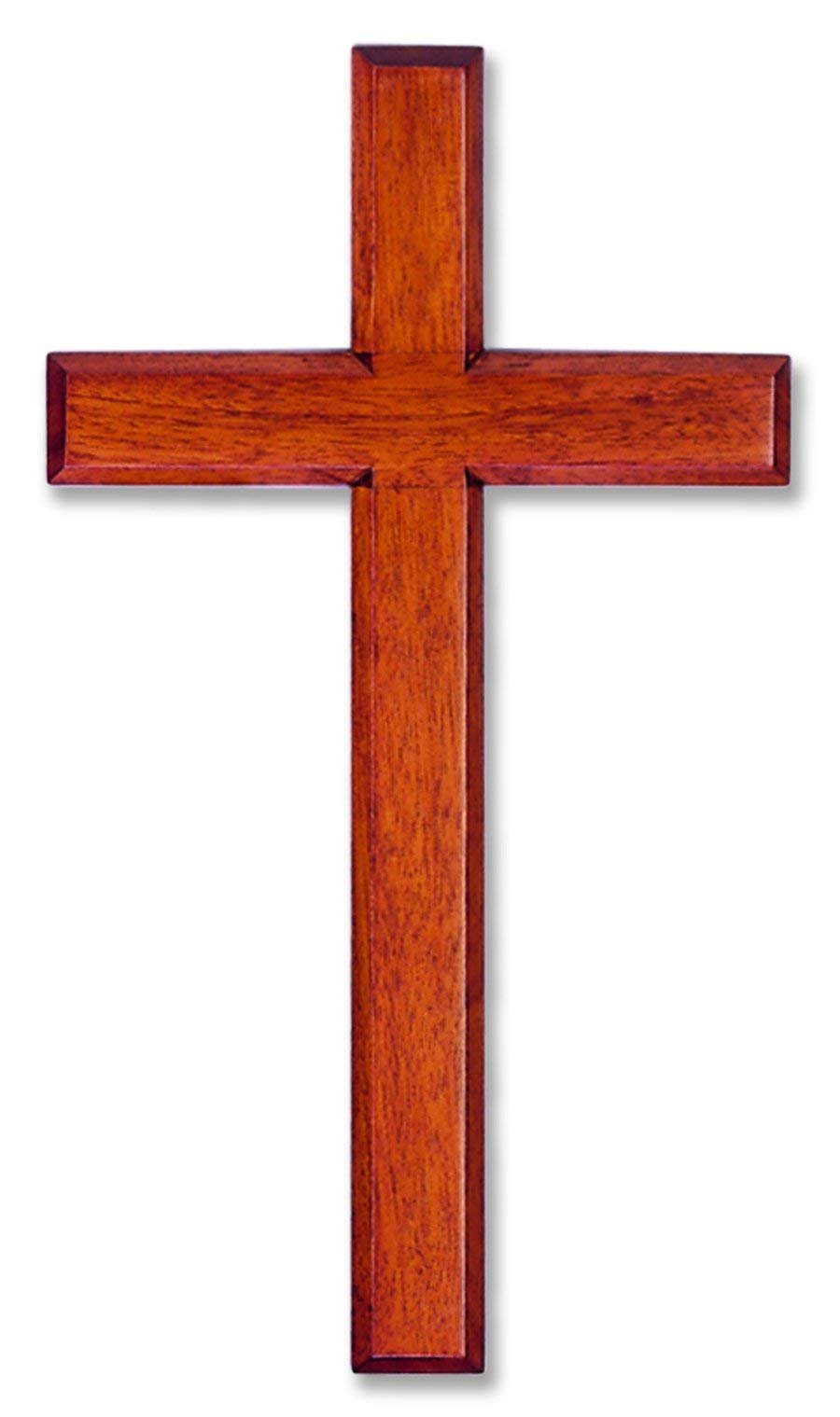 Wall Cross Solid Mahogany Wooden Carved, 6 x 12 Inches, White Box