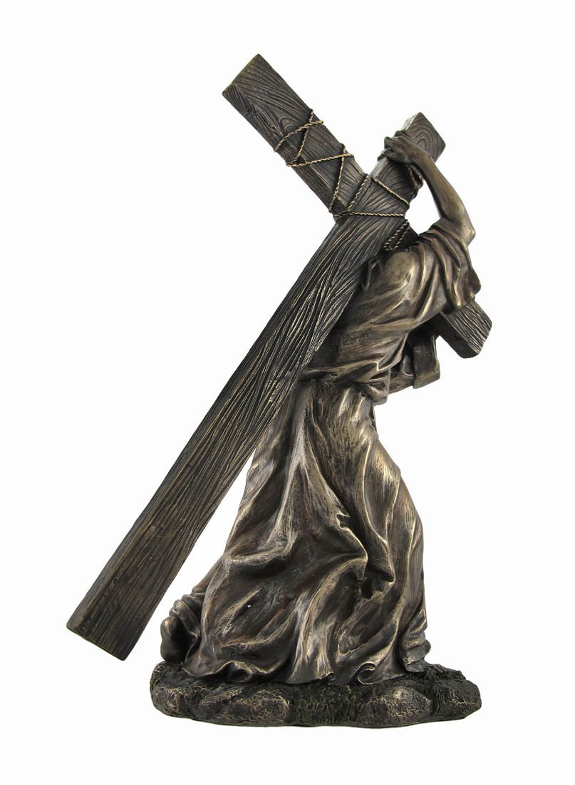 Veronese Design 12 Inch Jesus on The Way to Calvary Cold Cast Resin Bronze Finished Statue Profound Religious Sculpture for Christian Devotion Home Decoration
