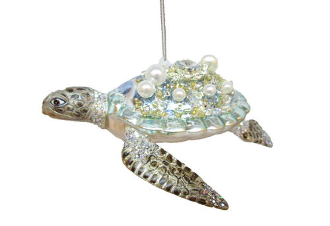 December Diamonds Glass Ornament - Embellished Pastel Turtle 5"