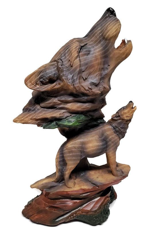 Wolf Decor Carved Wood Look Figurine Bust, 9-inches