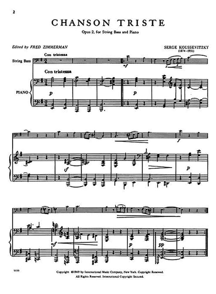 Koussevitzky, Serge - Chanson Triste, Op 2 - Bass and Piano - edited by Fred Zimmermann - International Music Co [Sheet music] [Sheet music] [Sheet music] [Sheet music] [Sheet music] [Sheet music] [Sheet music] [Sheet music]