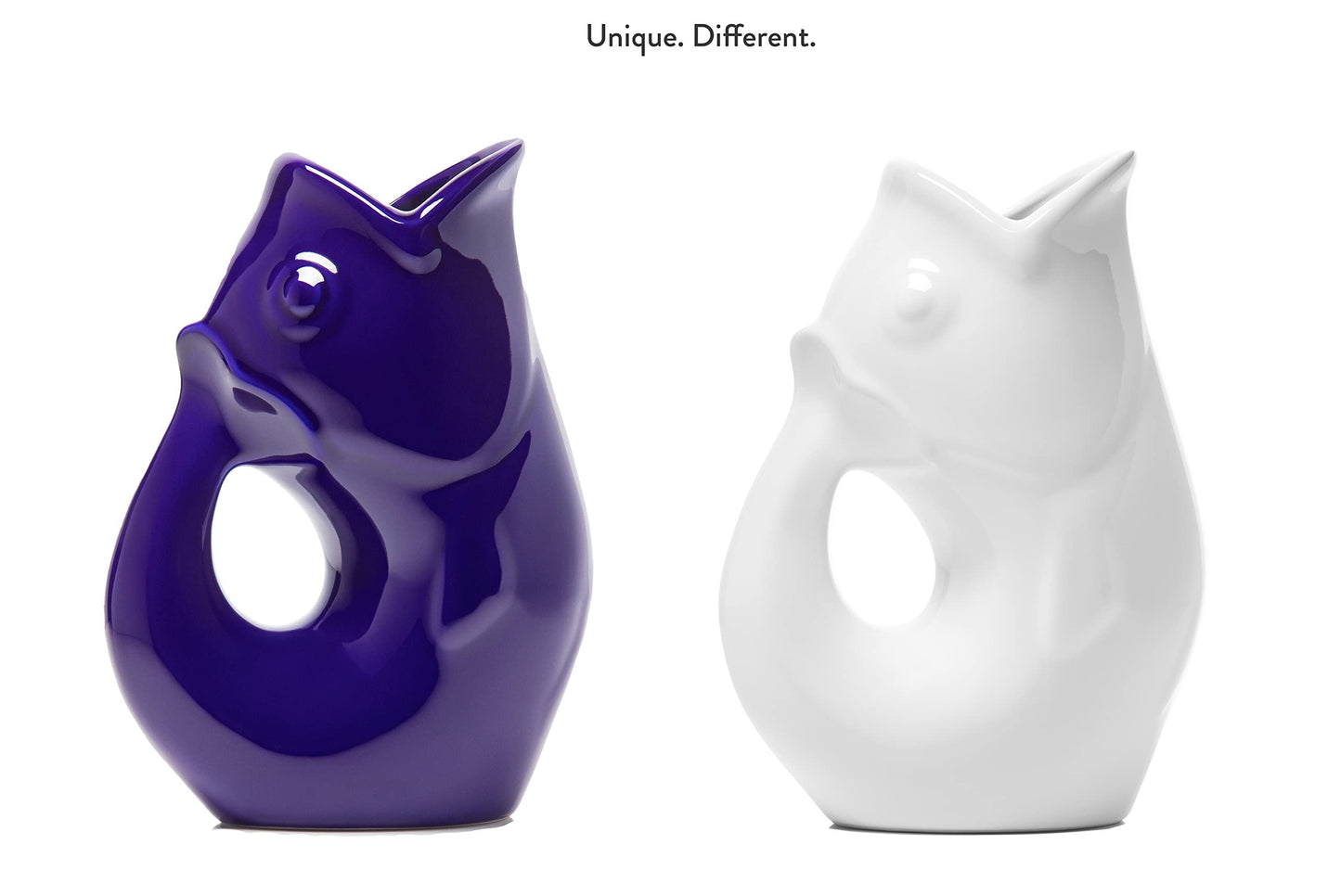 Gurgle Pot Fish Pitchers Large -Set of 2 - Cobalt Blue and Bright White. More than just your average beverage pitcher. Makes a delightful gurgling sound.