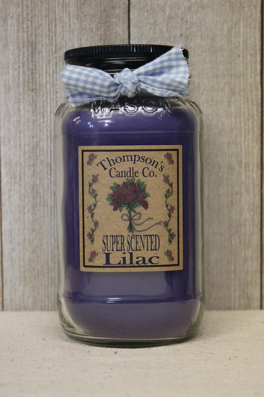 Thompson’s Candle Co Lilac Large Mason Jar Candle, 20oz Super Scented True-to-Life Lilac Blossom Aroma, Handcrafted Clean-Burning Floral Candle with 85 Hour Burn Time