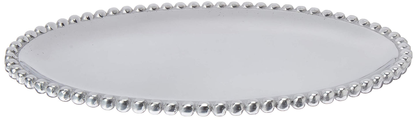Mariposa Pearled Oval Platter | Silver | Brillante | Tableware | PLATTERS | Recycled SANDCAST Aluminum | Handmade in Mexico