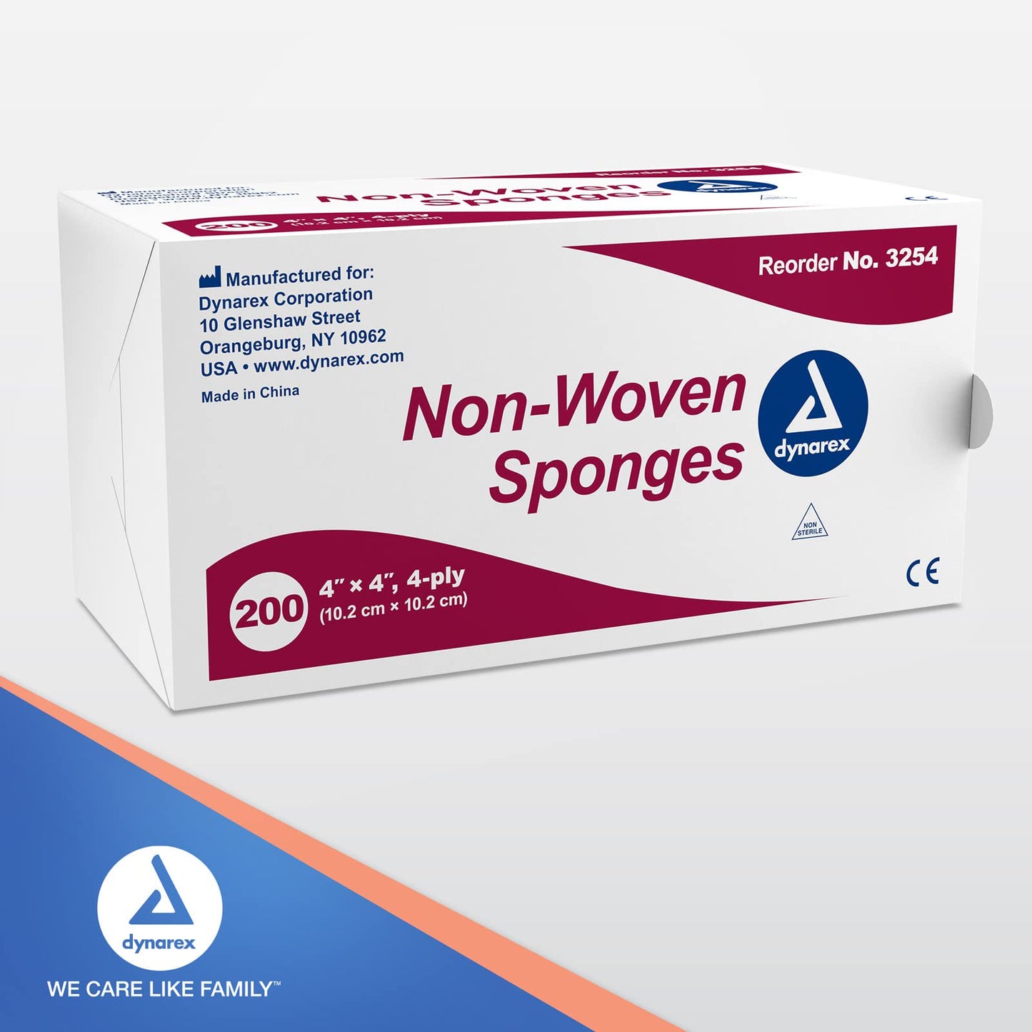 Dynarex Non-Woven Sponges, Non-Sterile, Gauze, for Cleansing, Prepping and Dressing, Highly-Absorbent, Less Linting, 4"x 4", 4 Ply, 1 Box of 200 Sponges (Packaging May Vary)