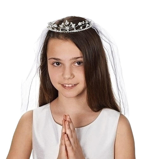 Giftware by Roman Inc., Sacraments, First Communion Veil, 26"L HANNAH RHINESTONE TIARA ,Religious, Inspirational, Durable (26x5x2)