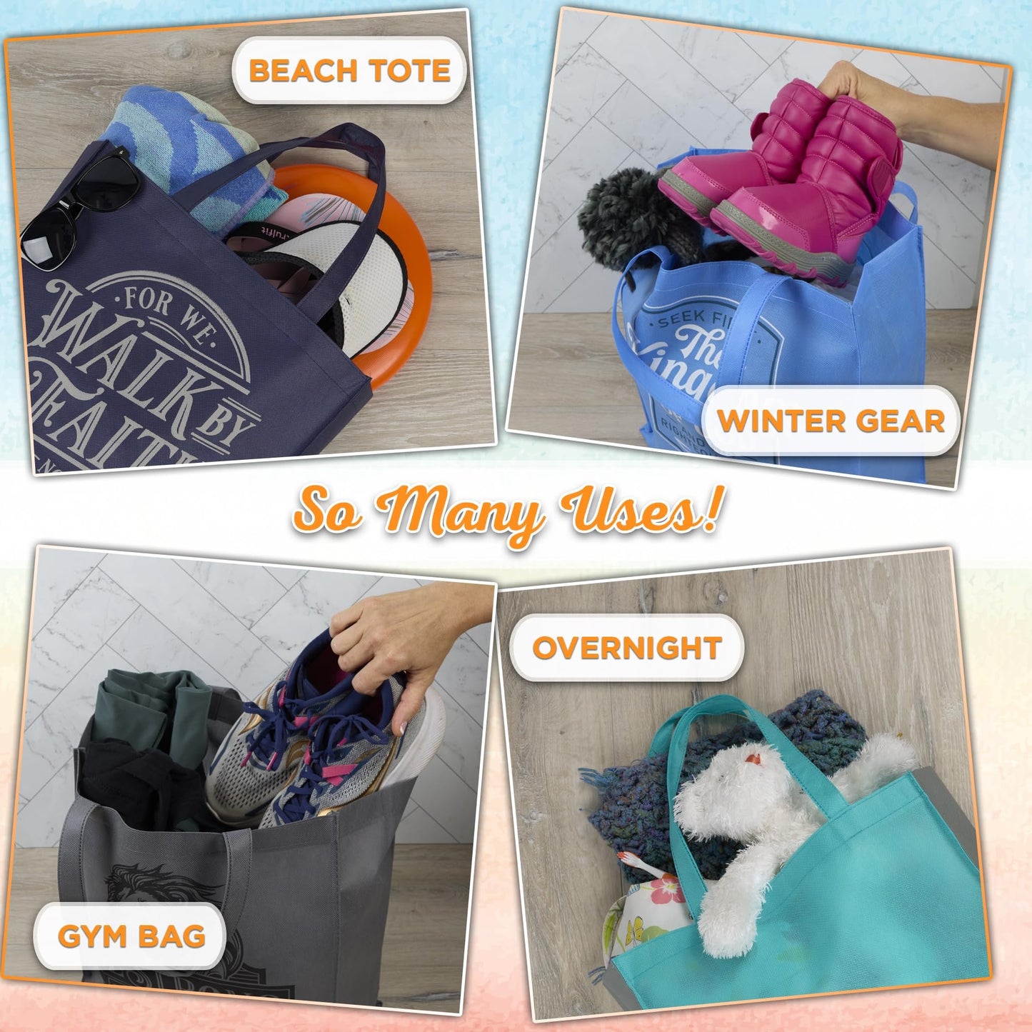 Christian Art Gifts Large Reusable Shopping Tote Bags for Women & Men, Inspirational Scripture, Sturdy Handles, Multicolor