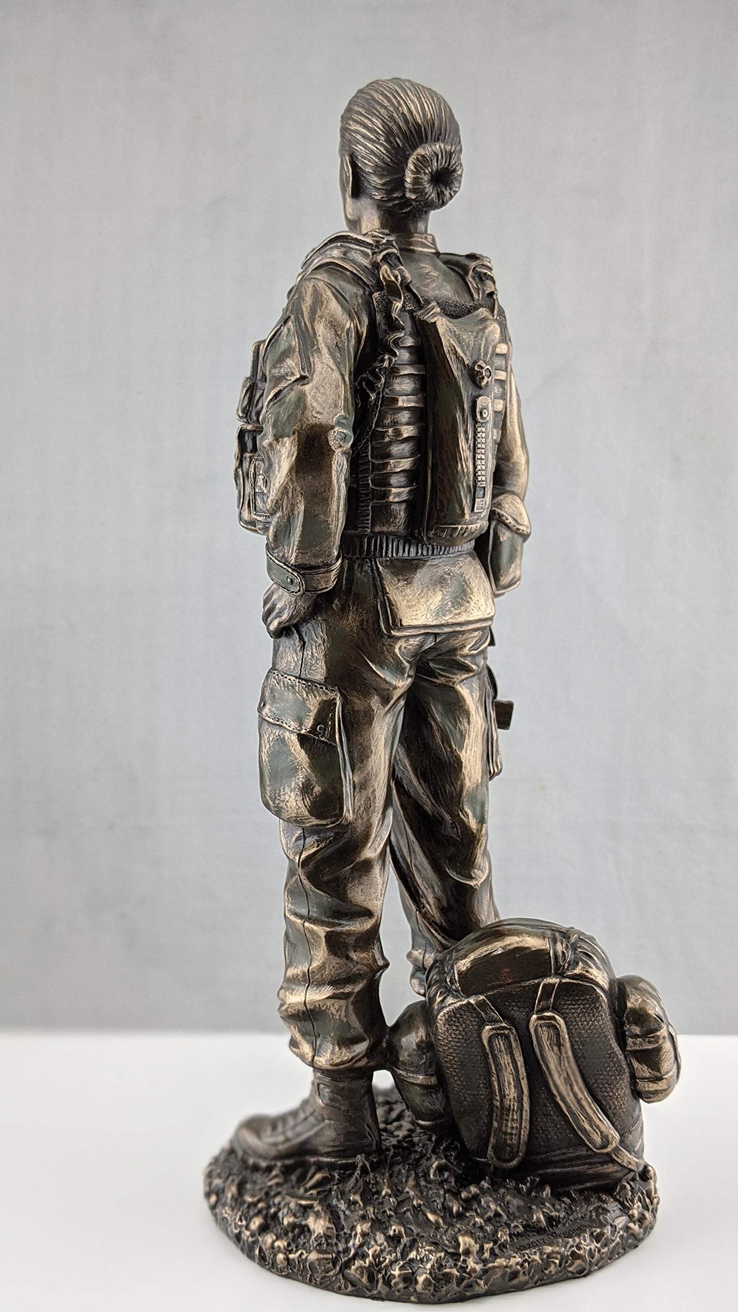 VERONESE DESIGN 11 5/8 Inch Female Soldier Statue Military Gifts Cold Cast Resin Bronze Finish Sculpture