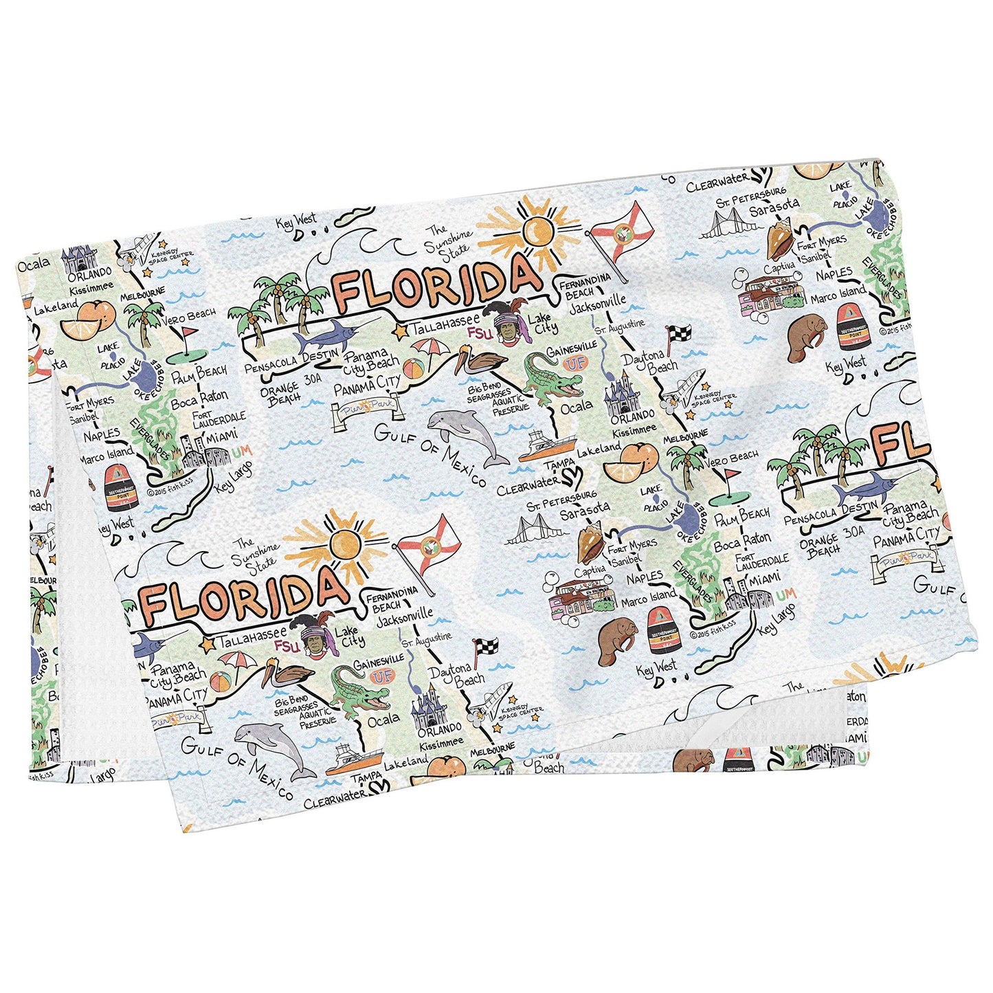 Fish Kiss 16"x24" Map Towel is 100% Microfiber Waffle Weave Help You Explore in Detail – Our Super Absorbent & Soft, Machine Washable State Map Towel is Stain & Wrinkle Resistant