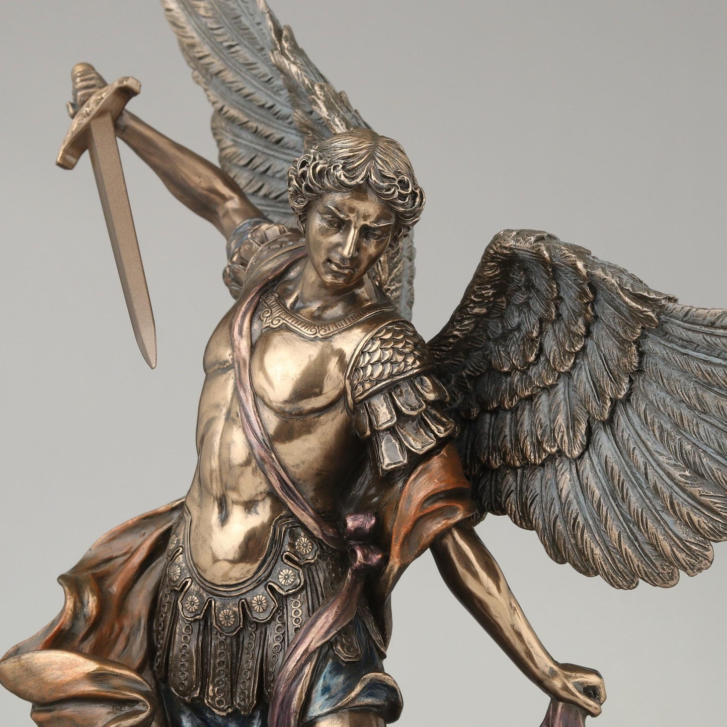 Veronese Design 14 1/8 Inch Archangel Saint Michael Tramples Demon Religious Sculpture Defeating Lucifer Resin Statue Bronze Finish