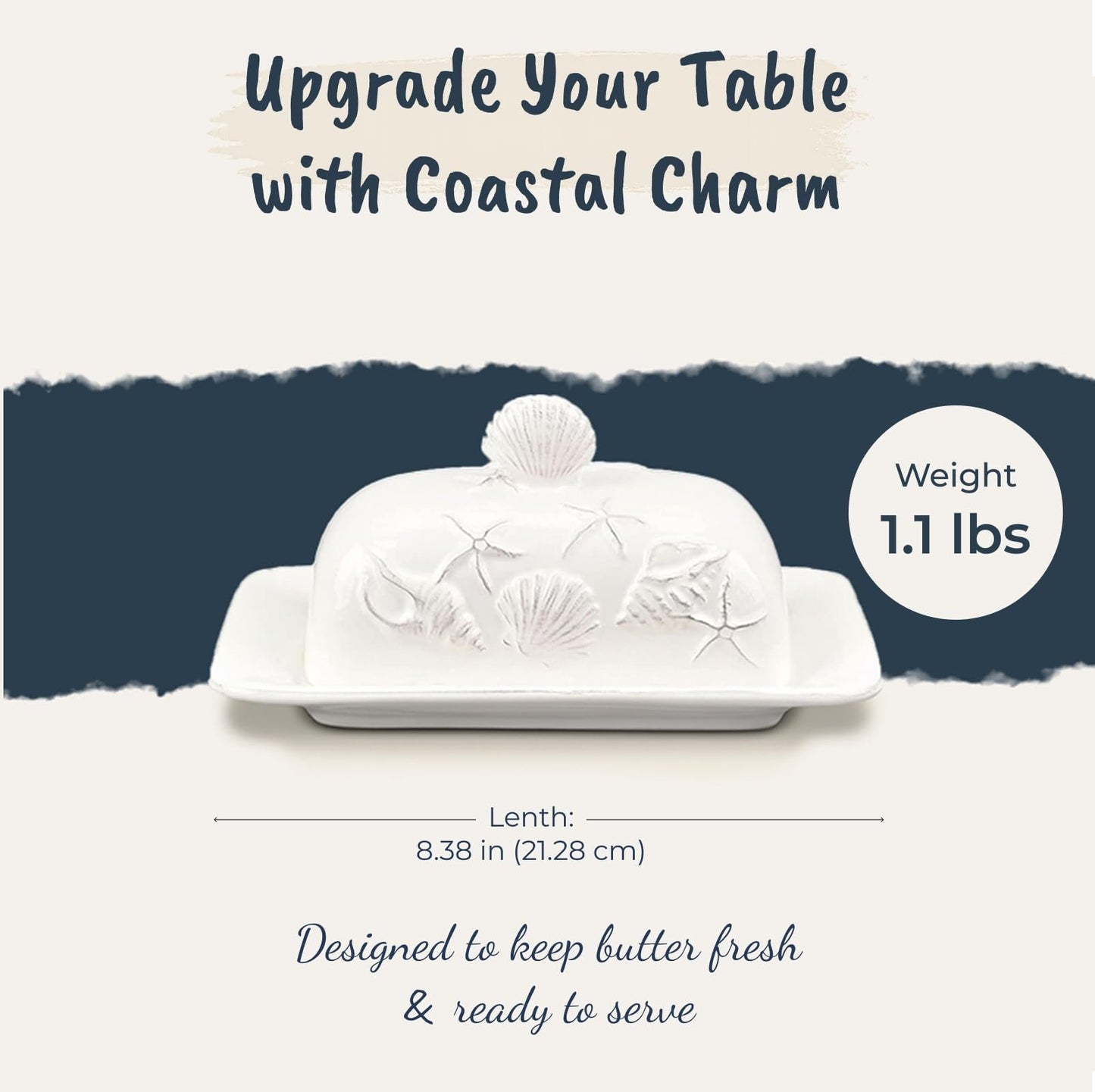 Blue Sky Clayworks Laguna Coastal Butter Dish, White