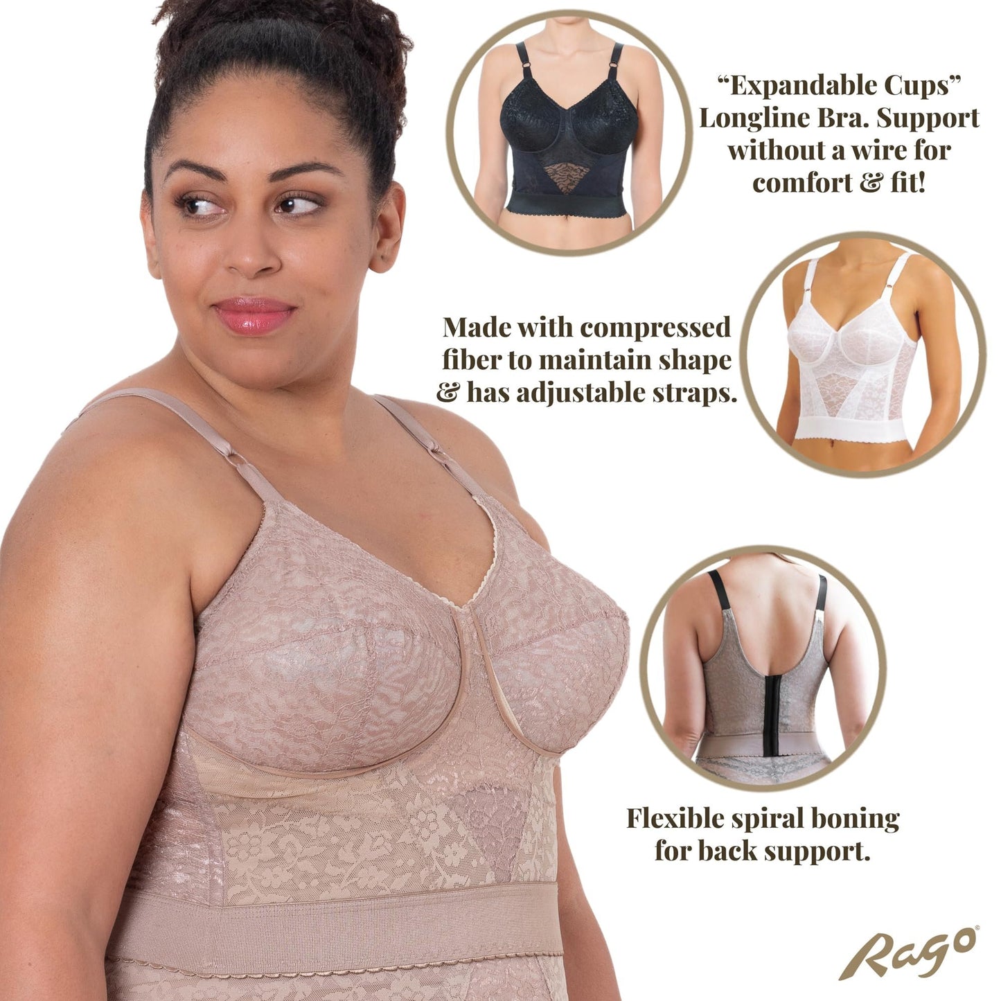 Rago Style 2202 - Long Line “Expandable Cup” Bra