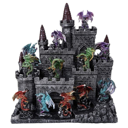 Pacific Trading Medieval Castle with Miniature Dragon Figurines 12 Piece Set Mini Fantasy Décor
