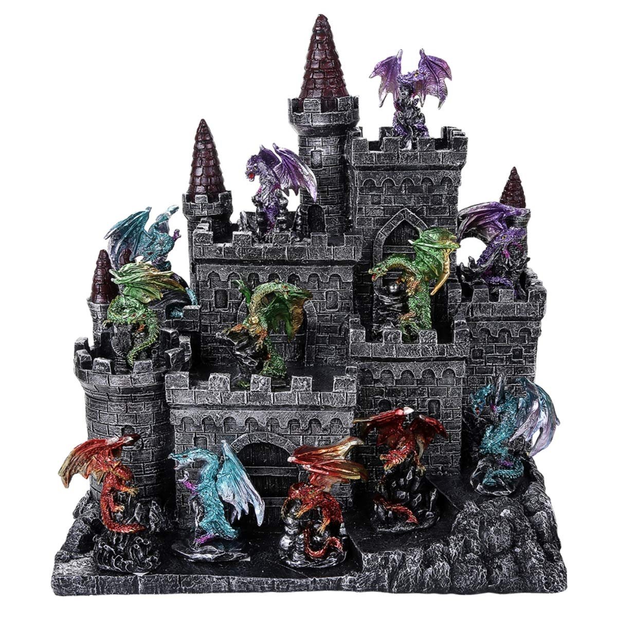 Pacific Trading Medieval Castle with Miniature Dragon Figurines 12 Piece Set Mini Fantasy Décor