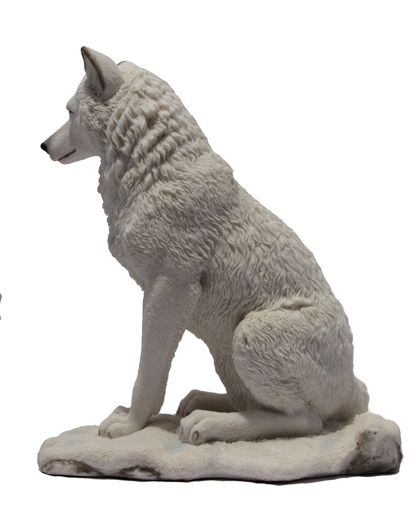 7.75 Inch Wolf Sitting in Snow Decorative Statue Figurine, White
