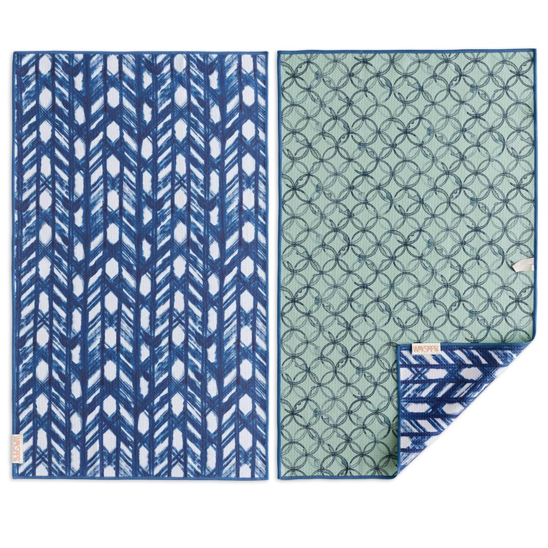 WerkShoppe Indigo Lattice Decorative Kitchen Towel - Waffle Weave Microfiber