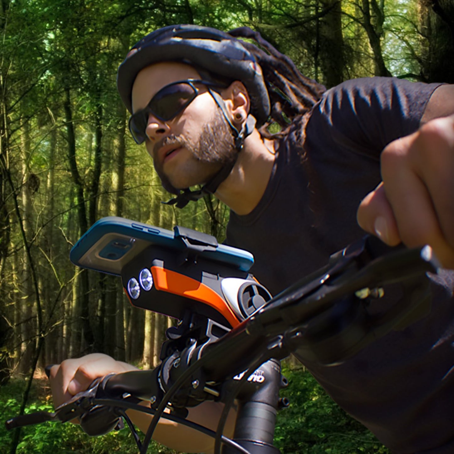 SONDPEX E-Bike & Bicycle Phone Holder with Bluetooth Speaker and LED Spotlight, Waterproof, Shock Resistant