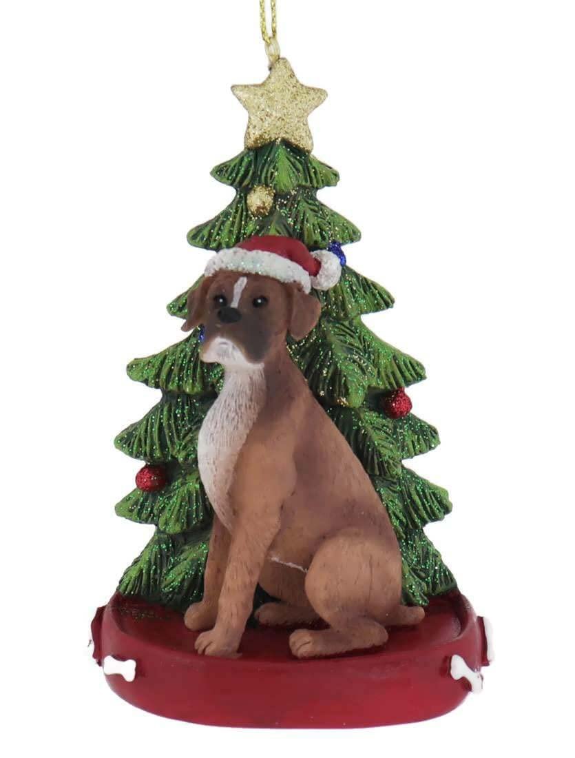 Boxer with Tree and Lights Ornament