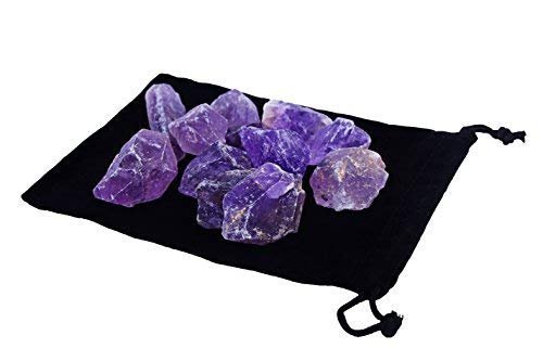 Zentron Rough Amethyst Crystals in Velvet Bag Large 1" Raw Gemstones for Wire Wrapping, Polishing, Tumbling, Reiki and Wicca (1 Pound)