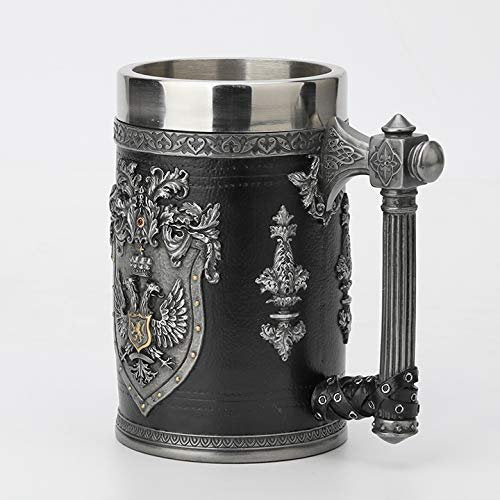 Veronese Design 6 1/4 Inch Double Headed Eagle Crest Axe Handle Beer Stein Cold Cast Resin Pewter Finish Statue Home Decor