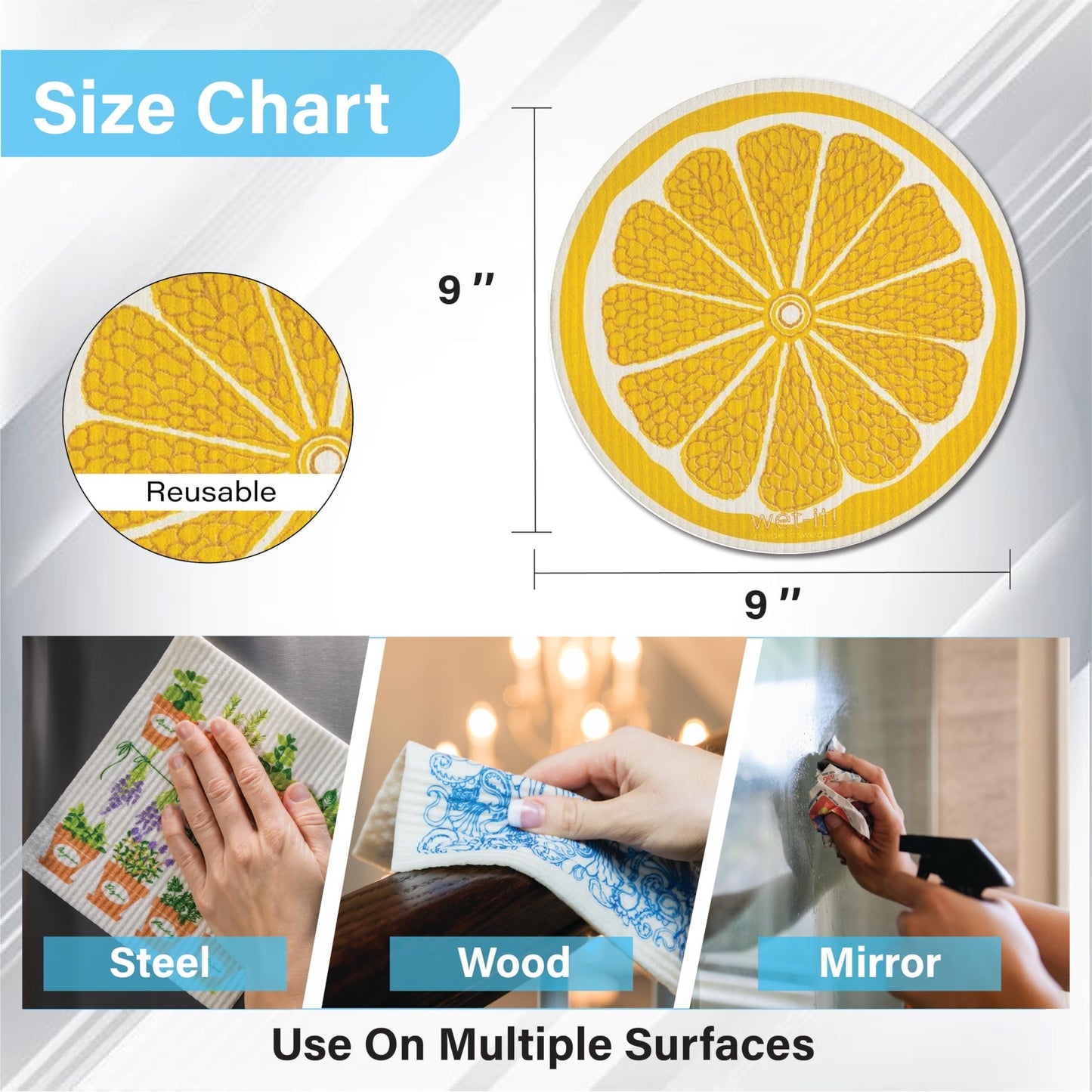 Wet-It! Swedish Dishcloth States – Reusable Paper Towels, Highly Absorbent & Biodegradable Dish Cloths, Non-Scratch, Durable, Machine Washable Cleaning Towels