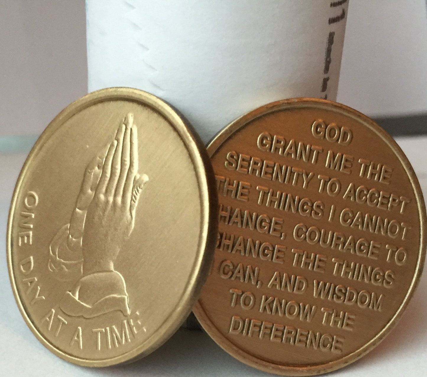 Bulk Lot of 25 Praying Hands One Day At A Time Bronze Medallions Serenity Prayer Chips