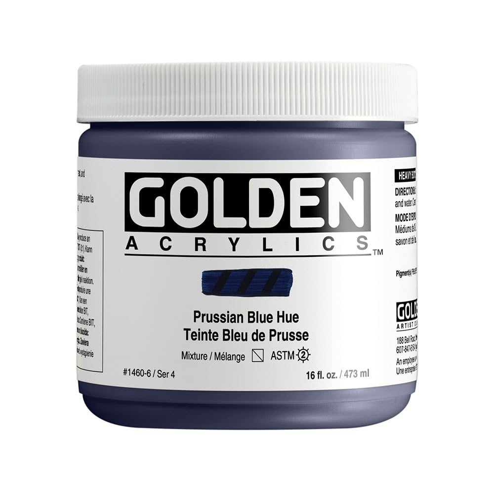 Heavy Body Acrylics by GOLDEN, Prussian Blue Hue, 16 fl. oz. Jar, Professional Acrylic Paint, Semi-Transparent
