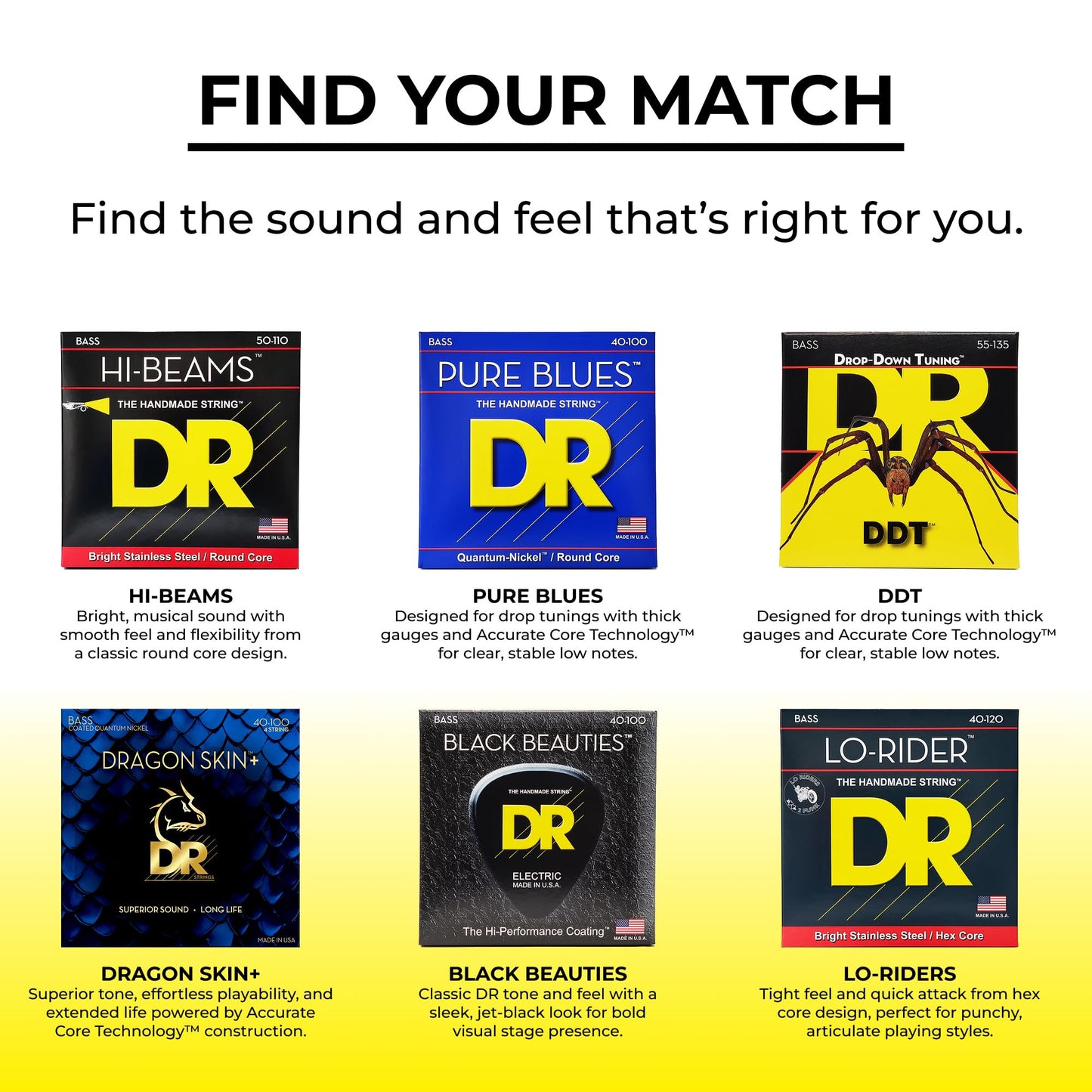 DR Strings Lo Rider LLH-40 Lite-Lite Stainless Steel 4-String Bass Strings