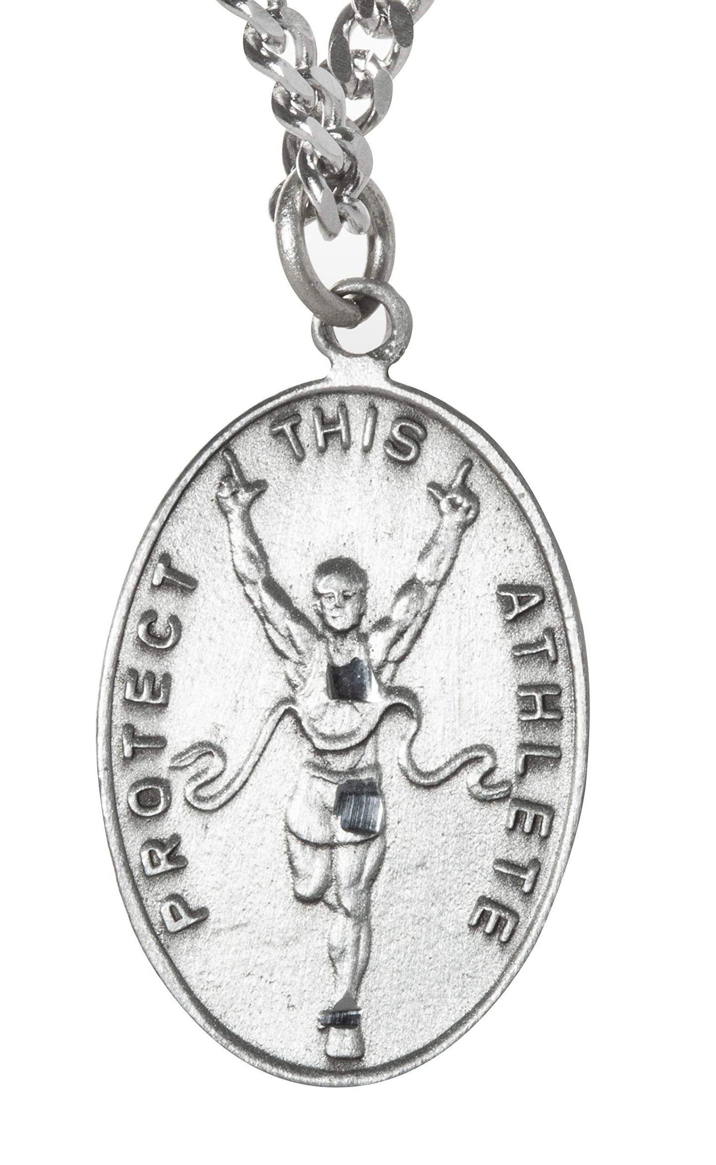 WJH Track Saint Sebastian Pewter Medal on 24 Continuous Chain, Double-Sided Medal