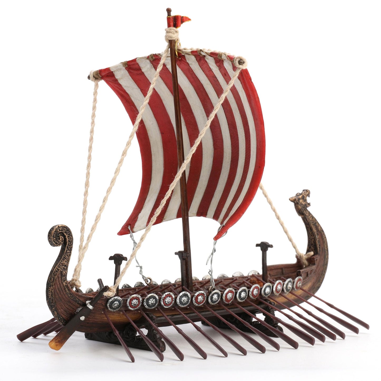 Veronese Design 6 7/8 Inch Viking Drakkar Longship Red and White Stripe Sail Resin Hand Painted Sculpture