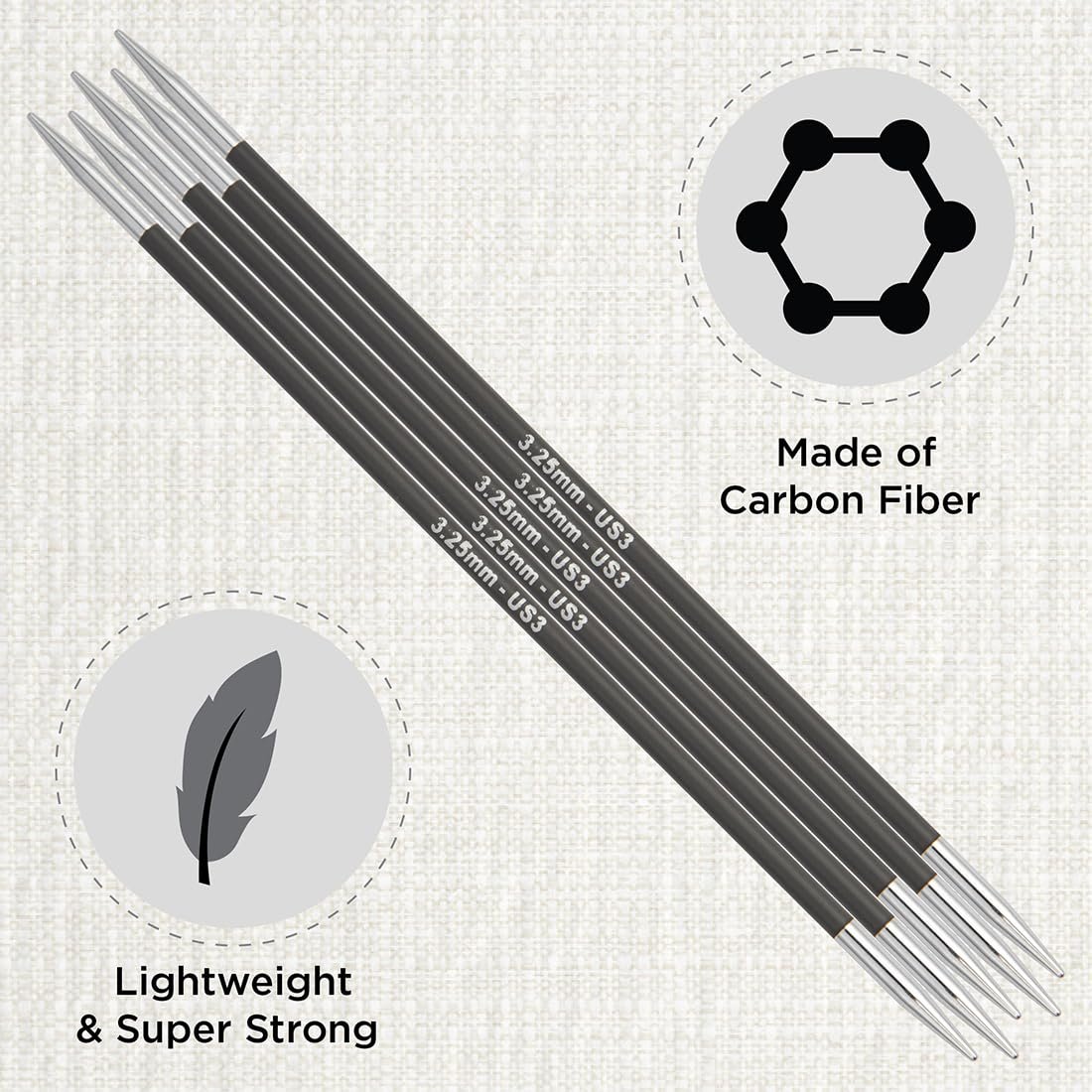 KnitPro Karbonz Double Pointed Needles 8" (20cm)