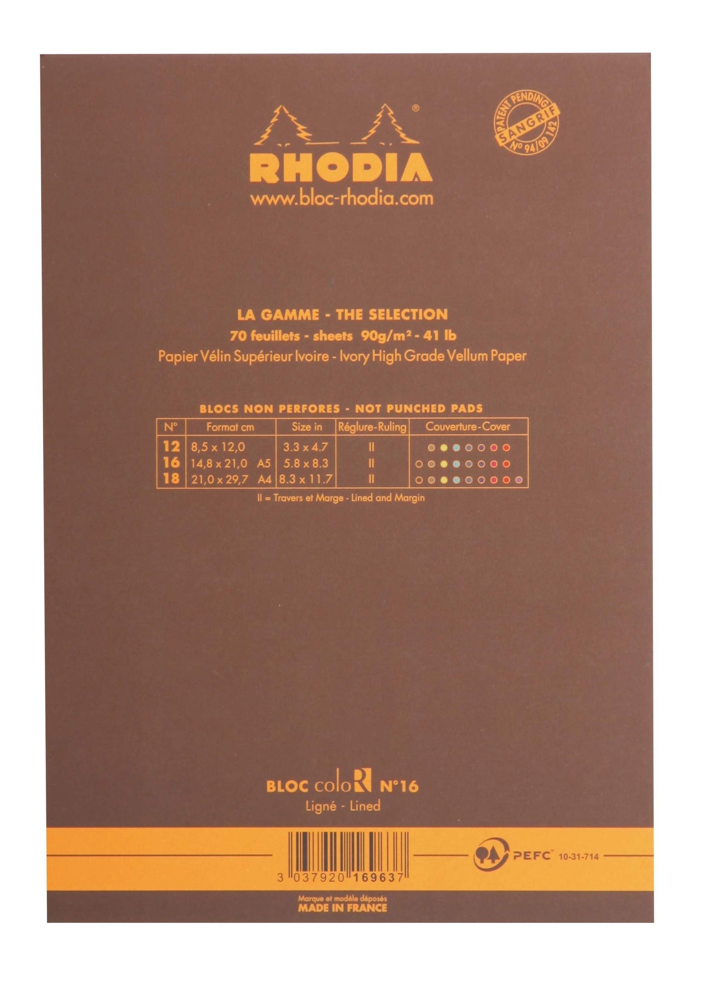 Rhodia coloR Head Stapled Pad, Lined