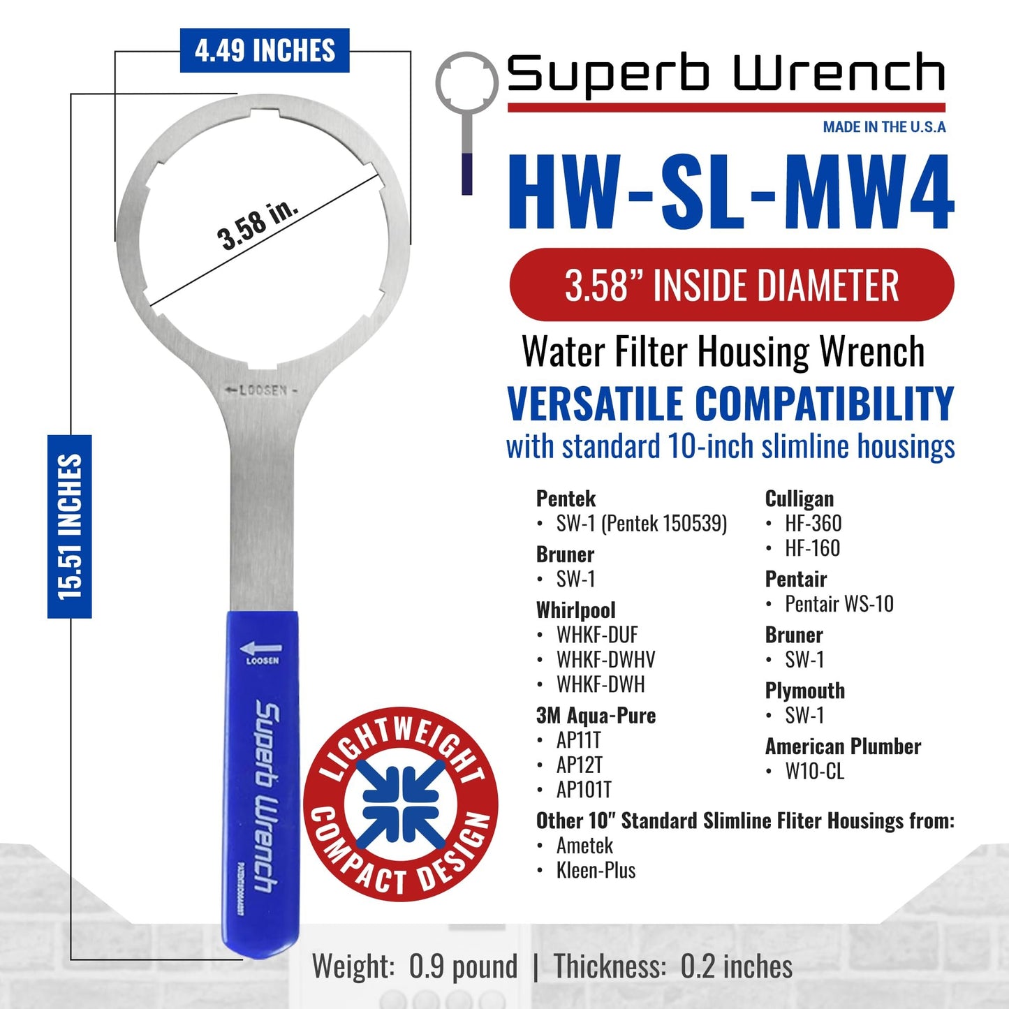Superb Wrench HW-SL-MW4 Replacement Filter Housing Wrench, Silver/Blue