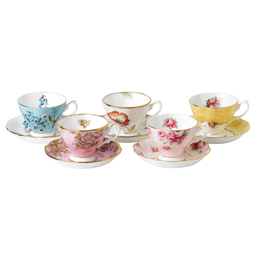 Royal Albert 100 Years 1900-1940 Teacup & Saucer, Set of 5 Multi