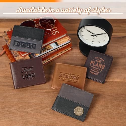 Christian Art Gifts Genuine Premium Full Grain Leather RFID Blocking Silver Engraved Cross Wallet for Men: Multi Pocket Billfold w/Removable ID Window Accessory for Credit Cards, Bills, Photos, Black