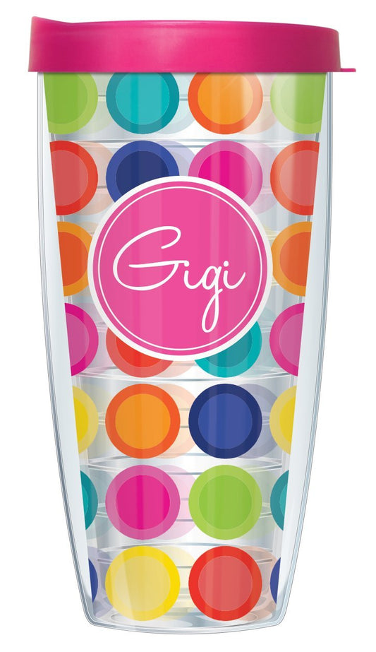 Gigi Happy Circles w/Hot Pink Lid Tumbler Cup 22 Oz | Fantastic Temperature Retention, Thermal Insulated! Dishwasher and Microwave Safe | BPA Free| Great Gift Idea