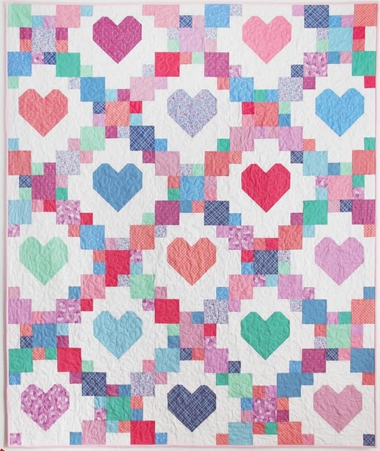 Heartsy Quilt Pattern, 12" Finished Blocks, Fat Quarter Friendly, Finish Quilt Size: 5 Options from Crib to King, by Cluck Cluck Sew
