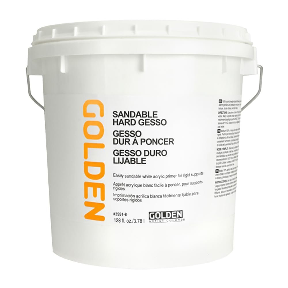 Sandable Hard Gesso by GOLDEN, 128 fl. oz. Jar, Professional Acrylic Gesso, Opaque