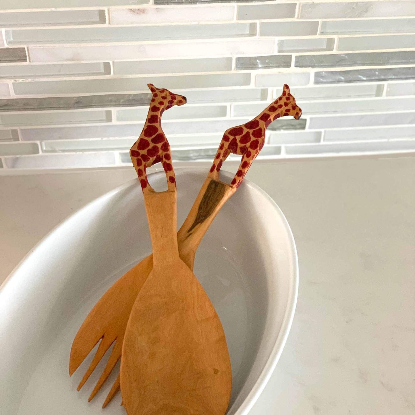 Global Crafts Hand Carved Salad Serving Set