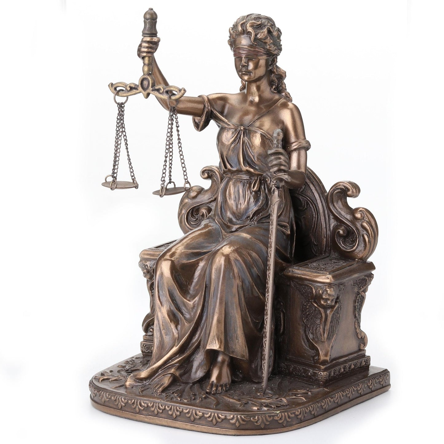 Lady Justice Seated with Scales and Sword Statue Le Justica