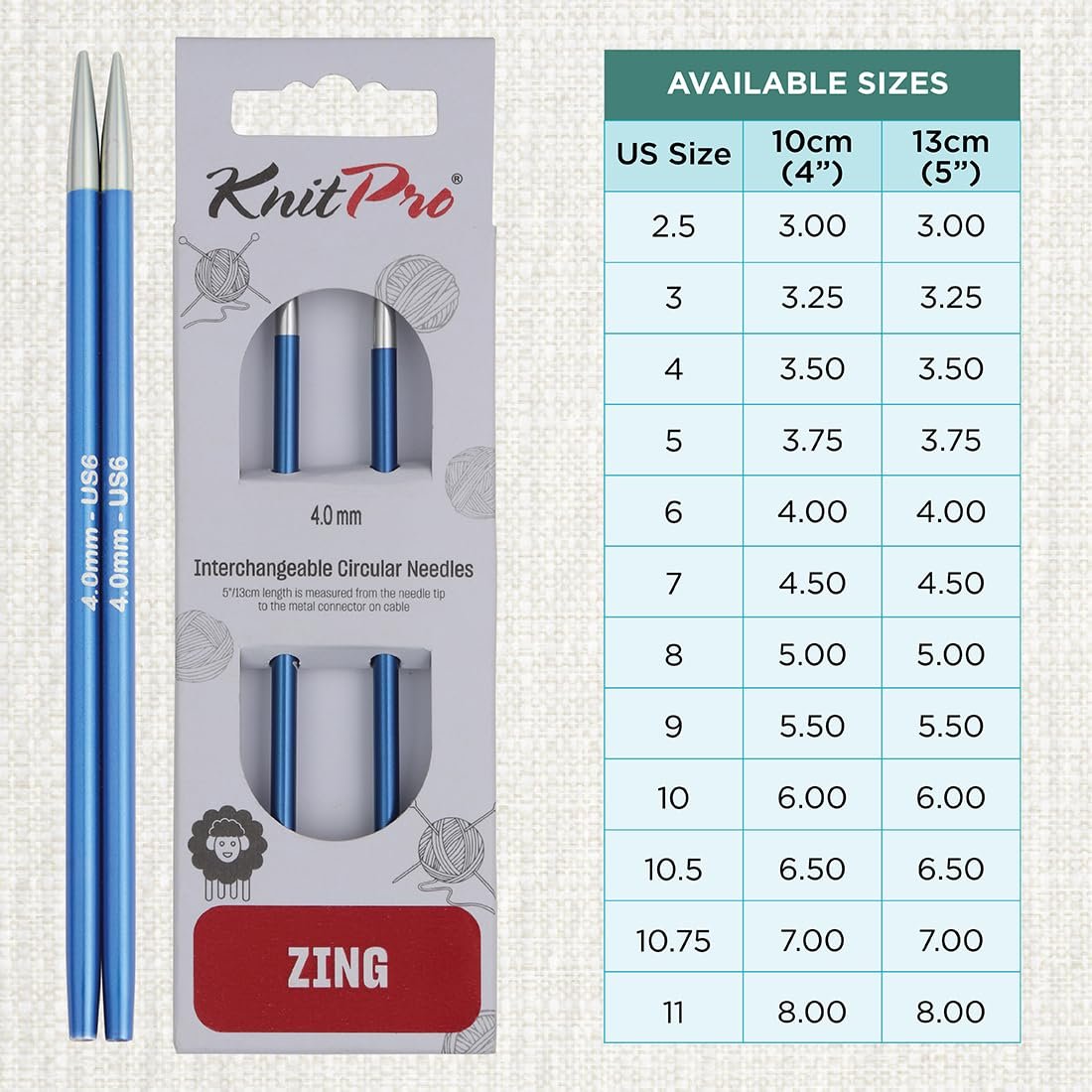 KnitPro Zing Interchangeable Circular Needles 4" (10cm)